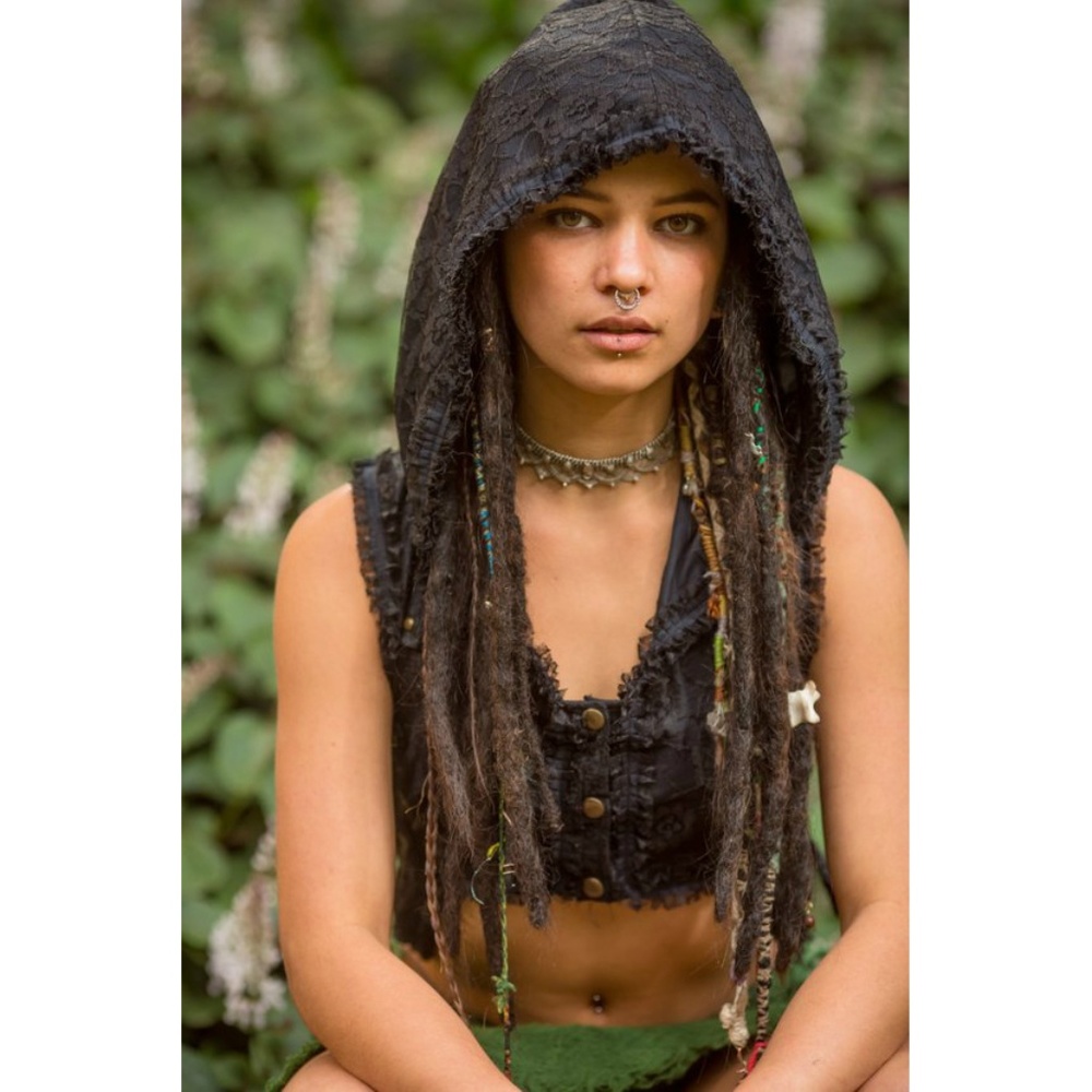 Maya Vest Festival Clothing Black Boho Gypsy Hoodi